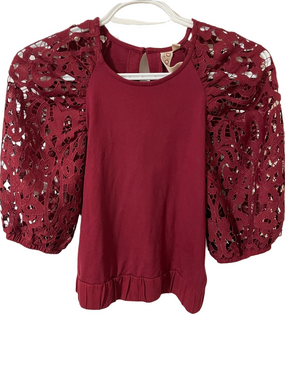 Dolan Burgundy Lace Puff-Sleeve Top Size XXS